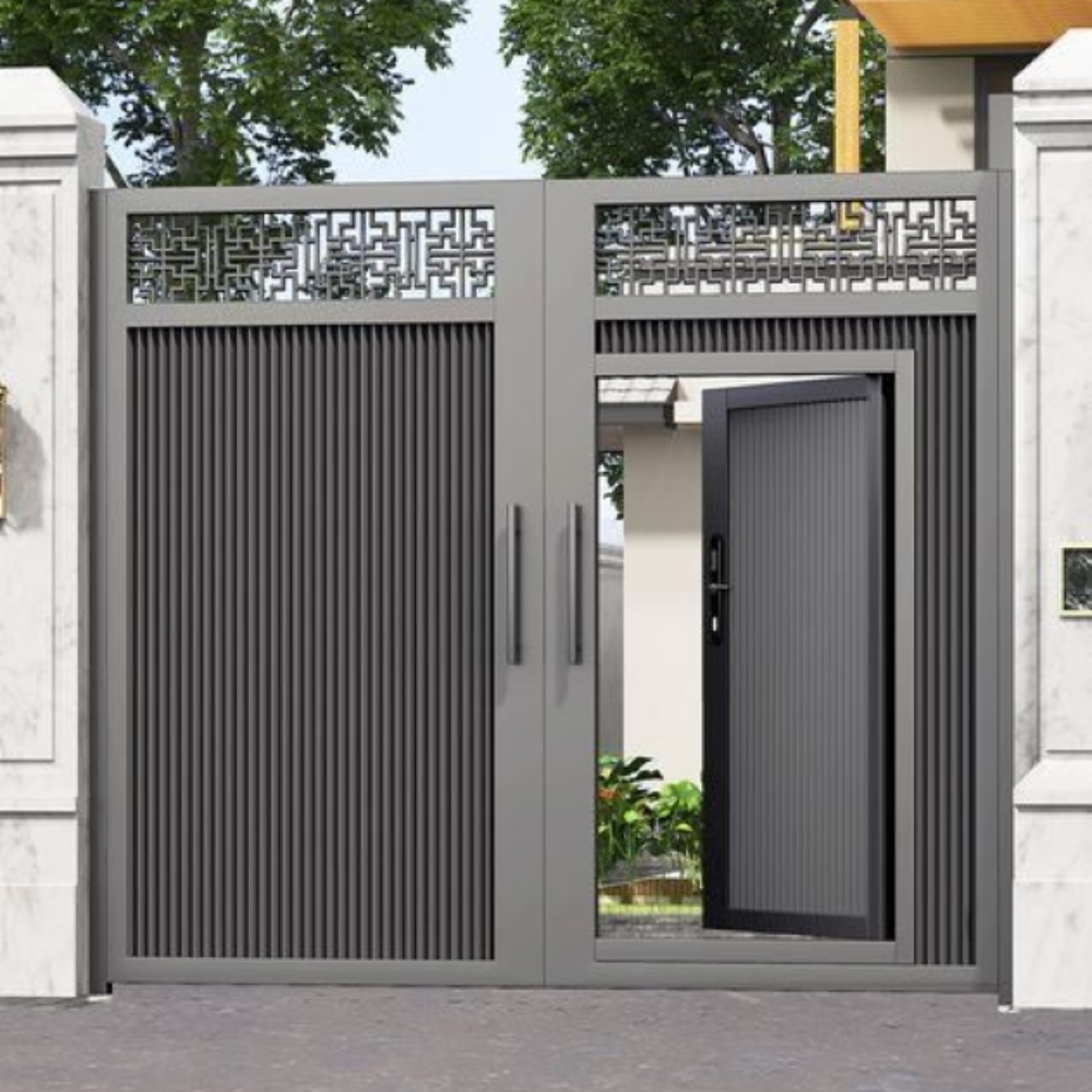 Modern Aluminum Courtyard Gate with Integrated Pedestrian Door