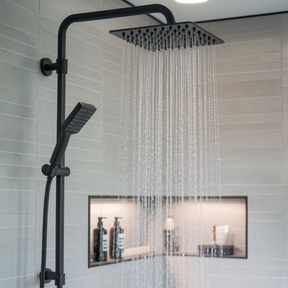 Matte Black Square Rainfall Shower System
