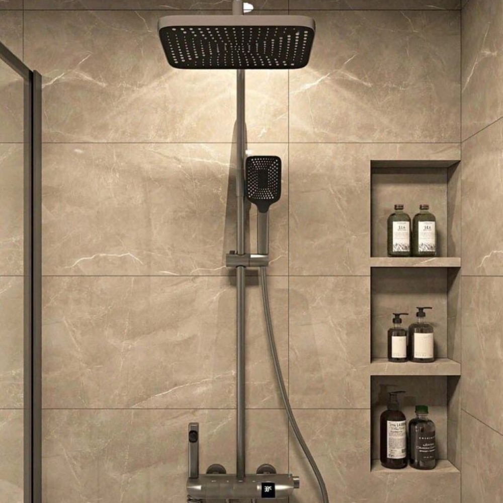 Brushed Gunmetal Thermostatic Shower Column
