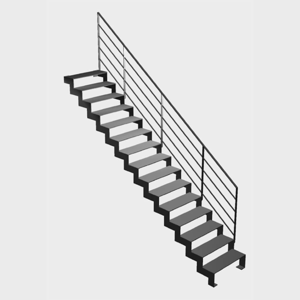 Custom Straight Steel Staircase with Horizontal Railing