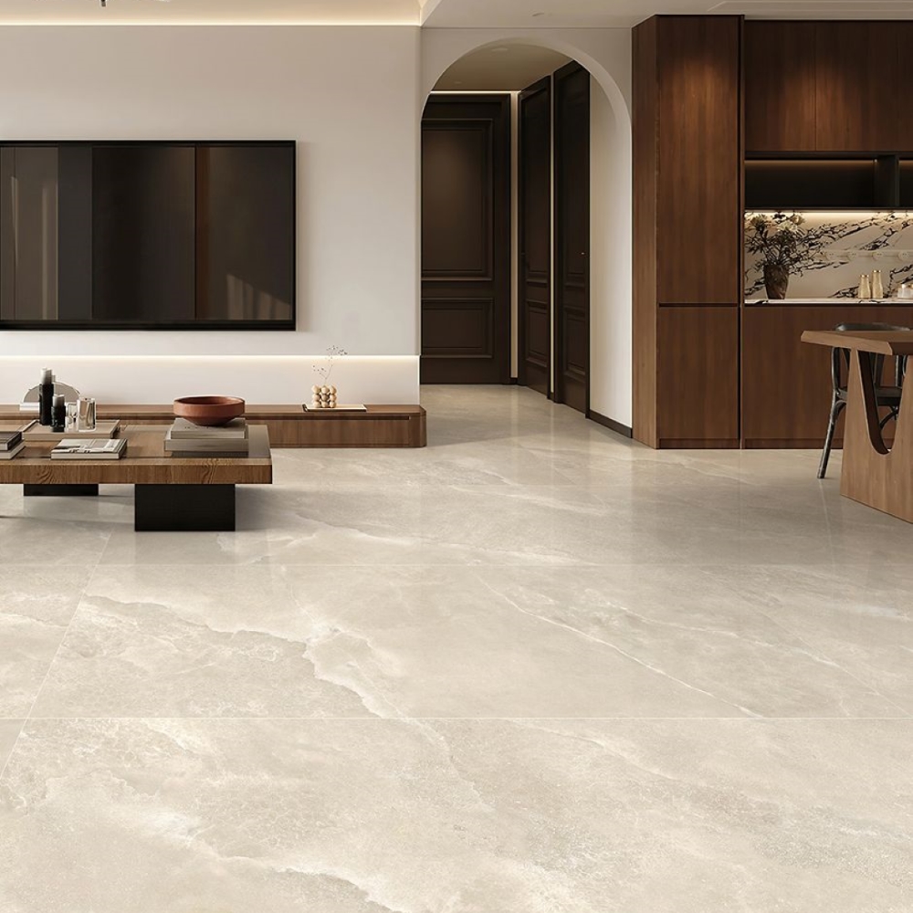 Polished Marble-Look Porcelain Floor Tile