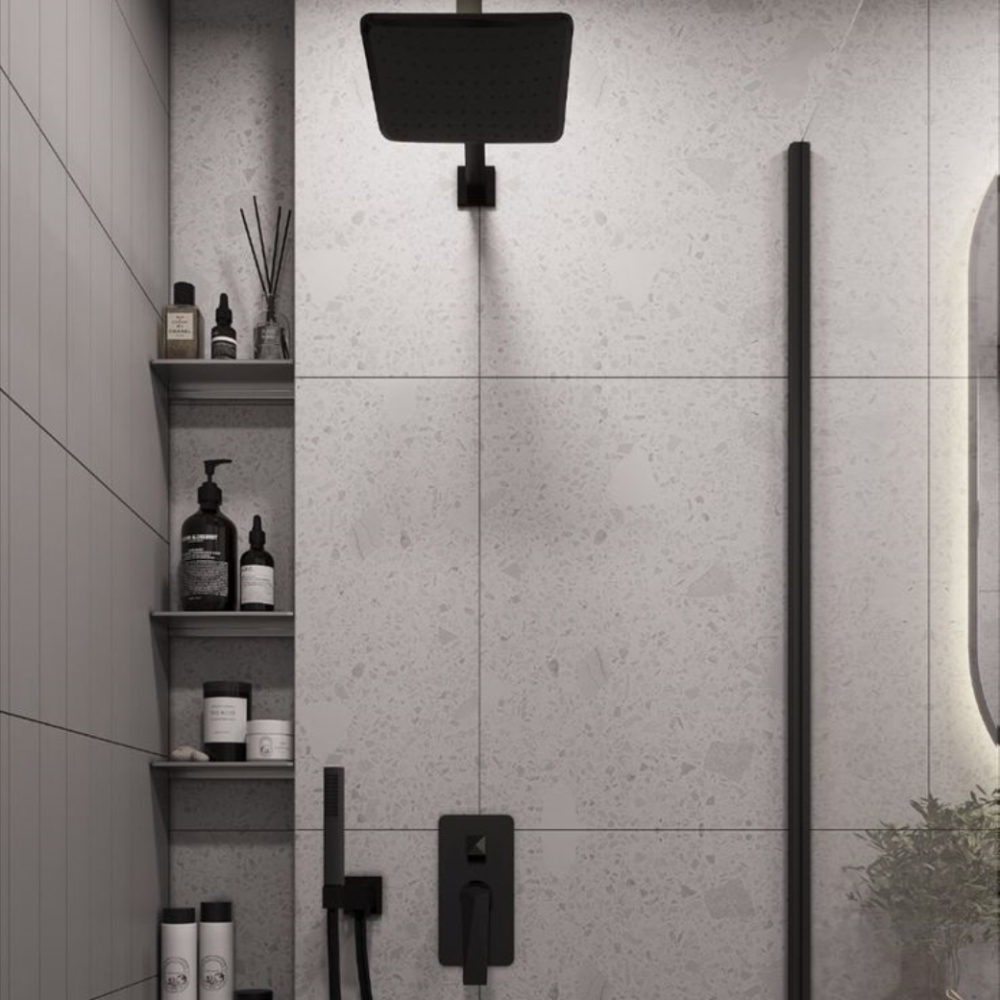 Concealed Matte Black Square Rain Shower Set