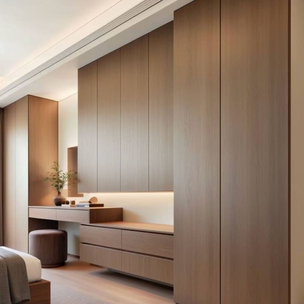 Custom Floor-to-Ceiling Wooden Wall Cabinet