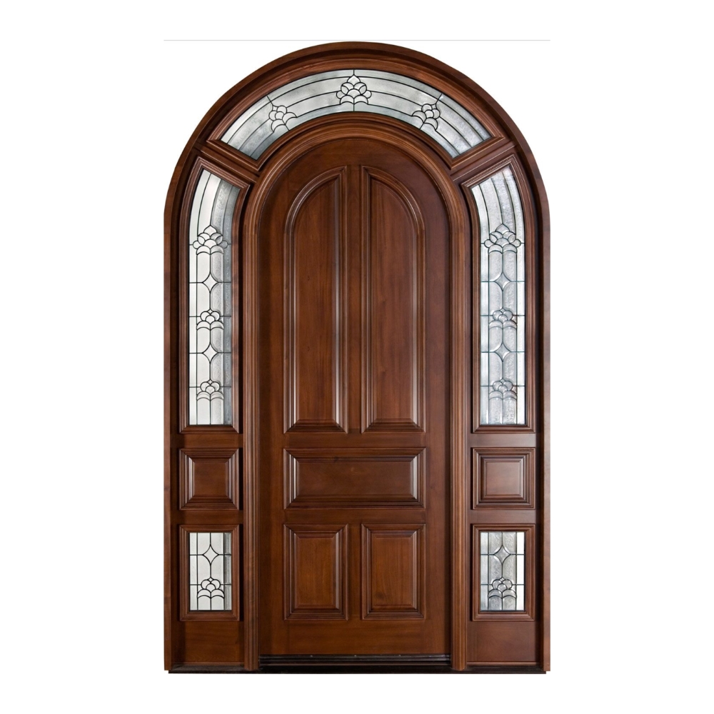 Classic Arched Solid Wood Entry Door with Decorative Glass