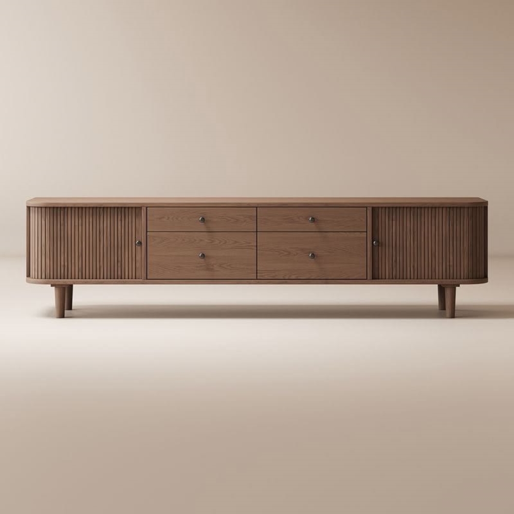Custom Fluted Wood TV Console Cabinet
